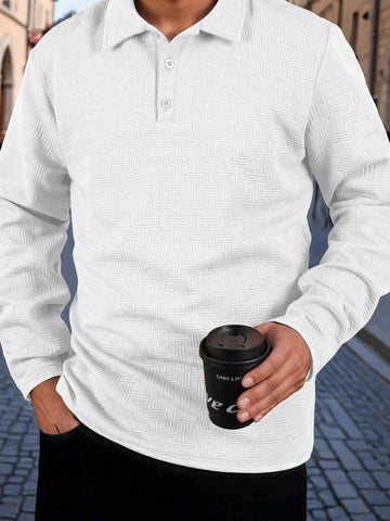 AIDASE  -  Casual Long Sleeve Polos Mens Autumn Outdoor Fashion Polo Shirt Vintage Textured Solid Color Jacquard Polo Button-up Shirts Men aidase-shop